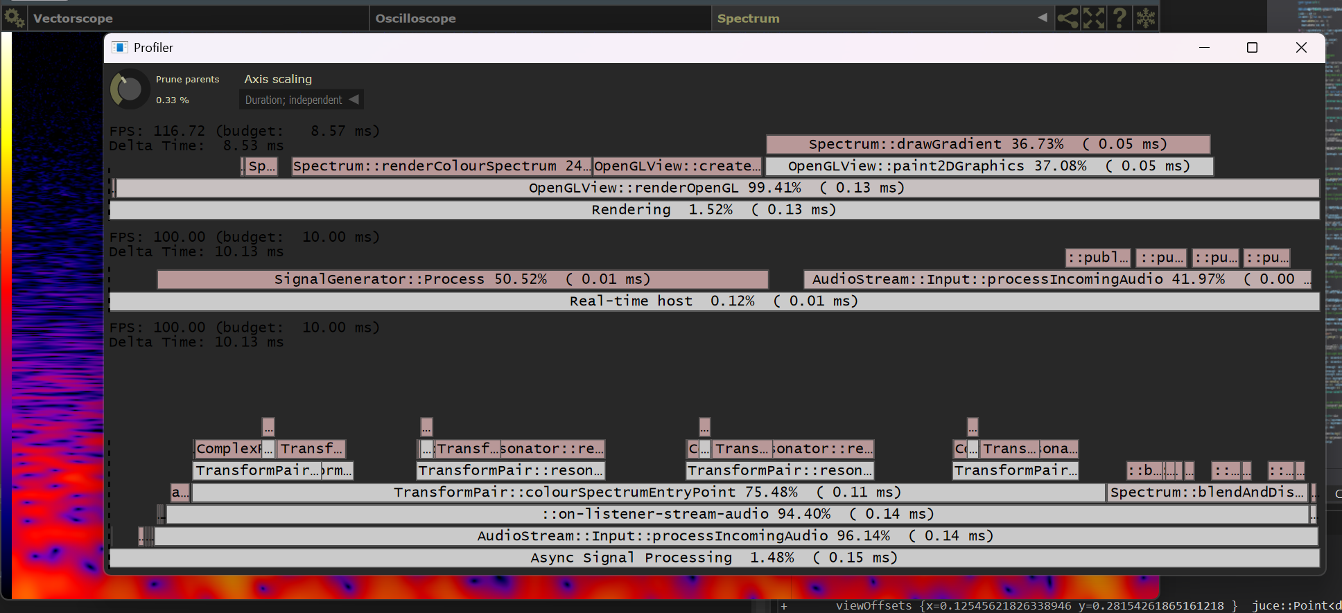 Runtime profiler window